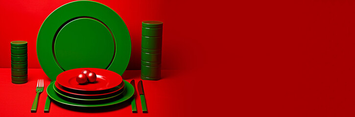 banner with a professional festive Christmas concept. Christmas food art concept. holiday plate creative design. festive banner copy space