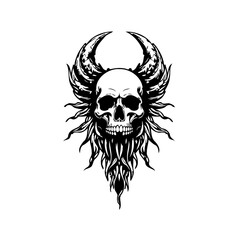 Intricate Skull Design with Horned and Winged Elements a Symbolic Representation of Mortality and