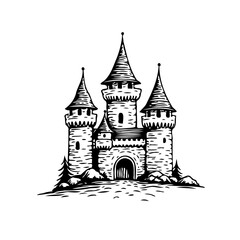 Obraz premium Majestic fantasy castle vector illustration evoking fairy tales and medieval times with detailed