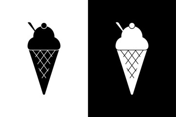 Flat Ice Cream Icon on Black and White Background.