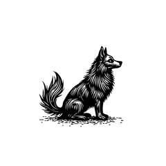 Monochrome dog illustration showcasing detailed fur texture in a classic engraving style for