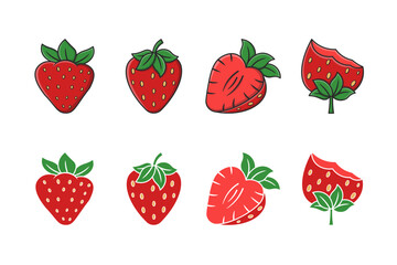 Fresh Strawberry Vector Set – cartoon and flat strawberry Illustration Collection