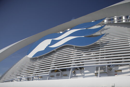 Princess Cruises logo on the Emerald Princess cruise ship