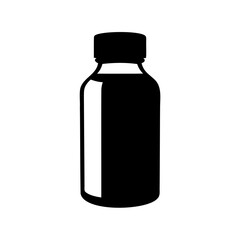 Simple minimalist black and white silhouette of a medicine or liquid bottle