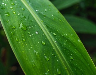 Close-up of a wet, vibrant green leaf with water droplets