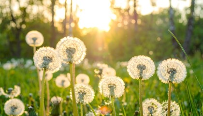 Dandelions in a sunlit meadow