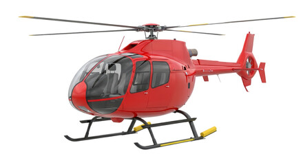 Isolated red helicopter with rotors, detailed view showcasing aviation transport engineering © Maria