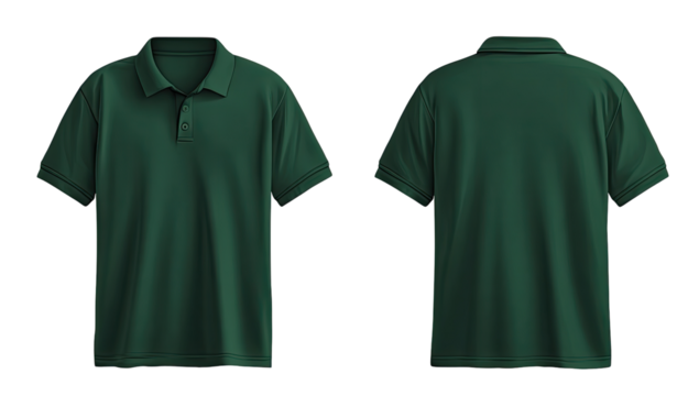 Dark green polo shirt, front and back views (1)