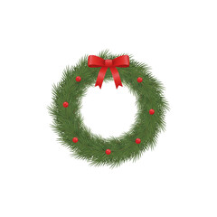 Traditional christmas wreath with red bow and berries