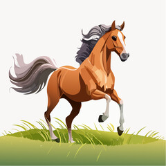 Obraz premium 3D Pferd, galoppierend über Wiese, realistische Muskulatur, Outdoor-Szene, dynamische Pose, fotorealistisch