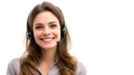 Office assistant with headset smilingTransparent background, PNG file
