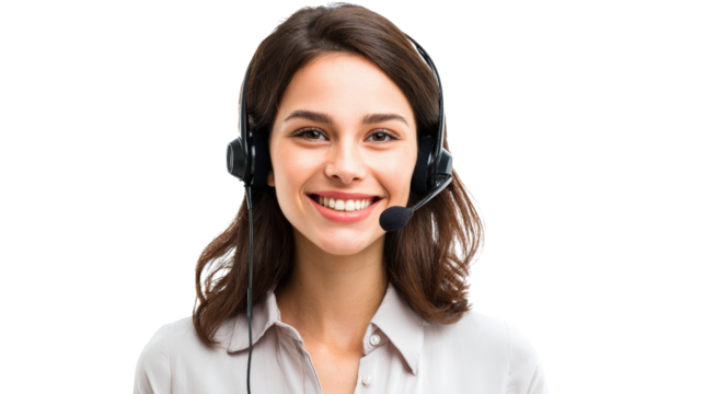 Office assistant with headset smilingTransparent background, PNG file