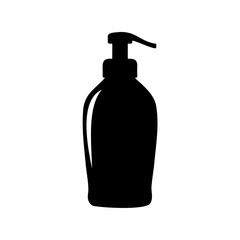 Black silhouette of a lotion or soap dispenser bottle with pump