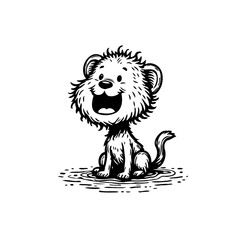 Obraz premium Playful cartoon lion cub illustration with cute expression ready to captivate hearts and inspire joy
