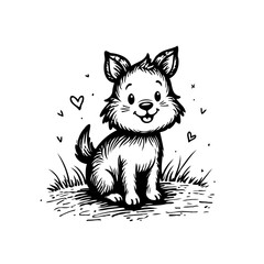 Playful canine illustration with hearts a whimsical depiction of friendship and tenderness in