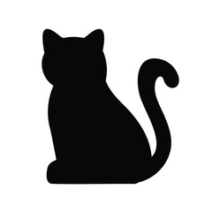 Elegant Silhouette of a Seated Feline with a Curled Tail Isolated