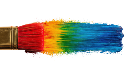 Paintbrush with rainbow paint strokeTransparent background, PNG file