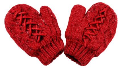 Pair of red mittens for Christmas decor,Transparent background, PNG file