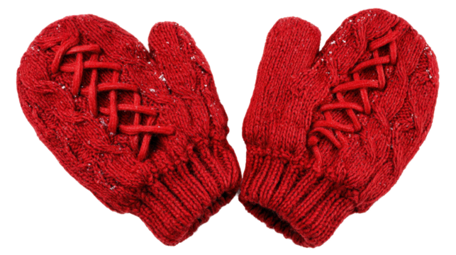 Pair of red mittens for Christmas decor,Transparent background, PNG file