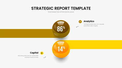 Simple Visualization Two Step Chart Presentation Layout. Educational Insight 2 Option Infographic Slide Design. Enterprise Growth Frame Template Vector Illustration.