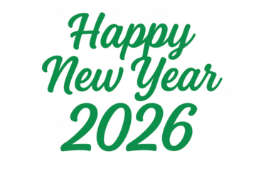 Happy new year 2026 green lettering on transparent background