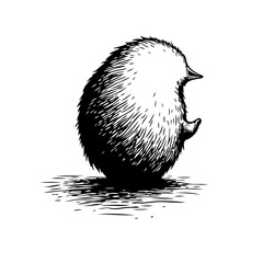 Quirky ink drawing showcases a peculiar creature with spiky texture evoking mysterious tales