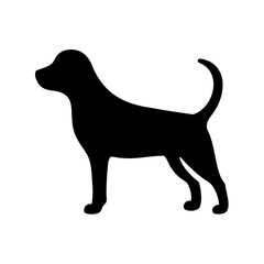 Stylized Silhouette of a Standing Dog with a Curled Tail on White