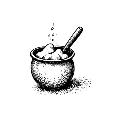 Rustic cream pot illustration with wooden spoon, minimalist kitchen art design for chefs and cooks