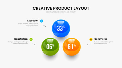 Company Forecast 3 Option Diagram Slide Layout. Medical Portfolio Frame Template Vector Illustration. Corporate Analysis Three Element Graph Presentation Design.