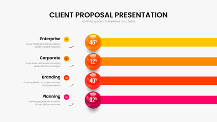 Science Plan Four Option Chart Slide Template. Digital Analysis Frame Layout Vector Illustration. Minimalist Report 4 Element Infographic Slideshow Design.