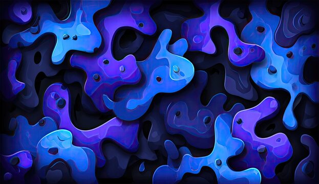 Abstract, textured pattern of vibrant blue and purple shapes