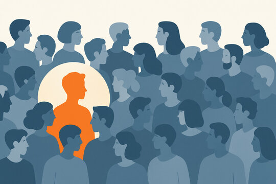 Unique Orange Silhouette Standing Out Among Blue Crowd