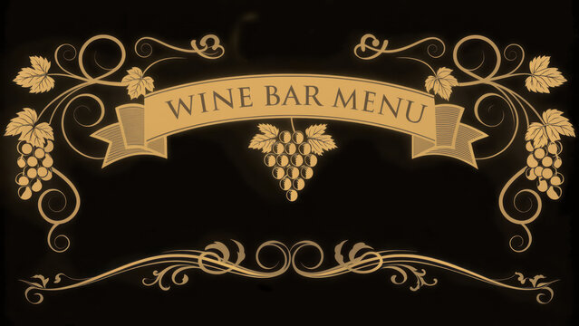 street food with wine Elegant wine bar menu design featuring grapes and decorative elements.