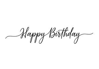 Elegant handwritten calligraphy of happy birthday on a white background