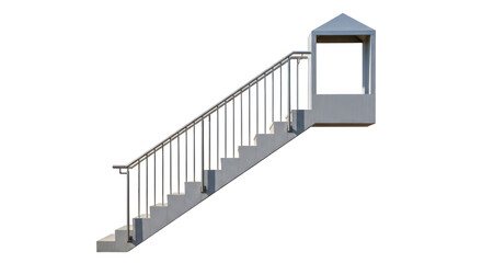 Fototapeta premium Isolated staircase with railing leading to top platform with blank window opening outdoors