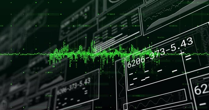 On console startup, green waveform pulsing and panels sliding updating codes for data display