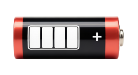 Isolated rechargeable battery showing low power level symbol for phone application use