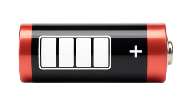 Isolated rechargeable battery showing low power level symbol for phone application use