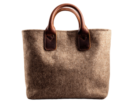 Beige woolen tote bag with brown leather handles