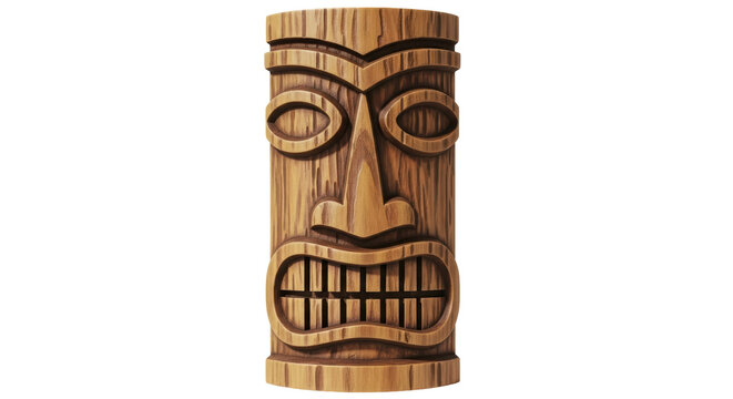 Isolated Tiki statue, wood carving, tropical decor, Polynesian art style, cultural artifact