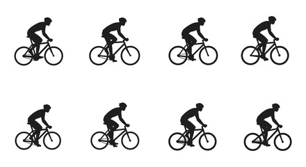 A sequence of silhouettes depicting a cyclist in motion repeated twice