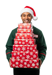 Stacked Christmas Gift Boxes: Festive Holiday Cheer with Santa Hat Style