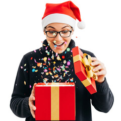 Joyful Christmas Surprise: Santa Hat and Gift Box Celebration Moment