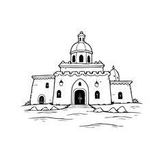 Stylized monumental architecture drawing evoking historical buildings and cultural heritage