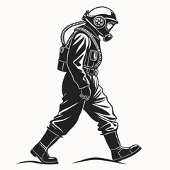 deep-sea diver in a vintage diving suit with helmet 