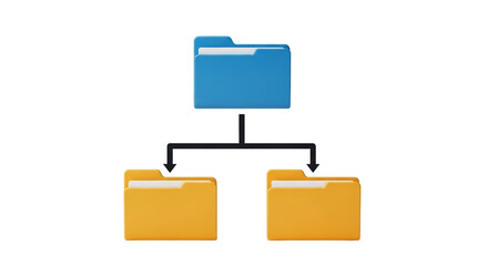 Isolated hierarchy visualization of two yellow folders connected to a blue folder above them