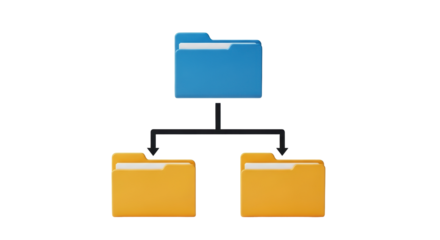 Isolated hierarchy visualization of two yellow folders connected to a blue folder above them
