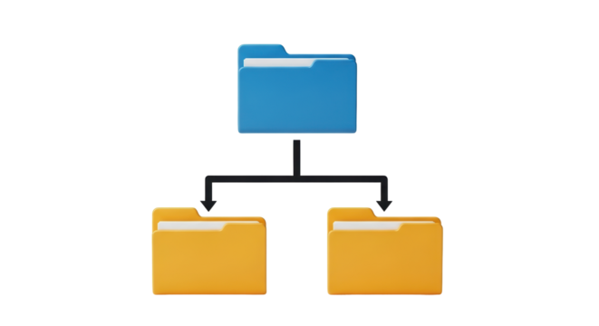 Isolated hierarchy visualization of two yellow folders connected to a blue folder above them