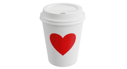 Isolated paper coffee cup with heart symbol, beverage to go in recyclable container