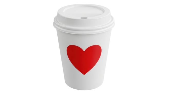 Isolated paper coffee cup with heart symbol, beverage to go in recyclable container